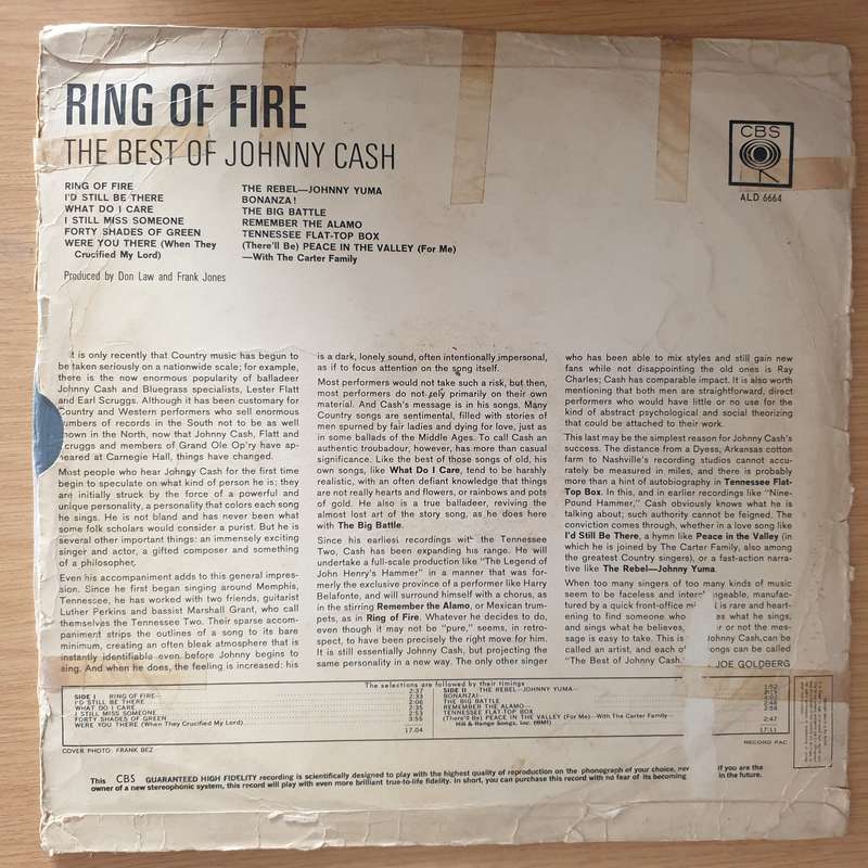 Johnny Cash  Ring Of Fire (The Best Of Johnny Cash)  Vinyl LP Record  (G)