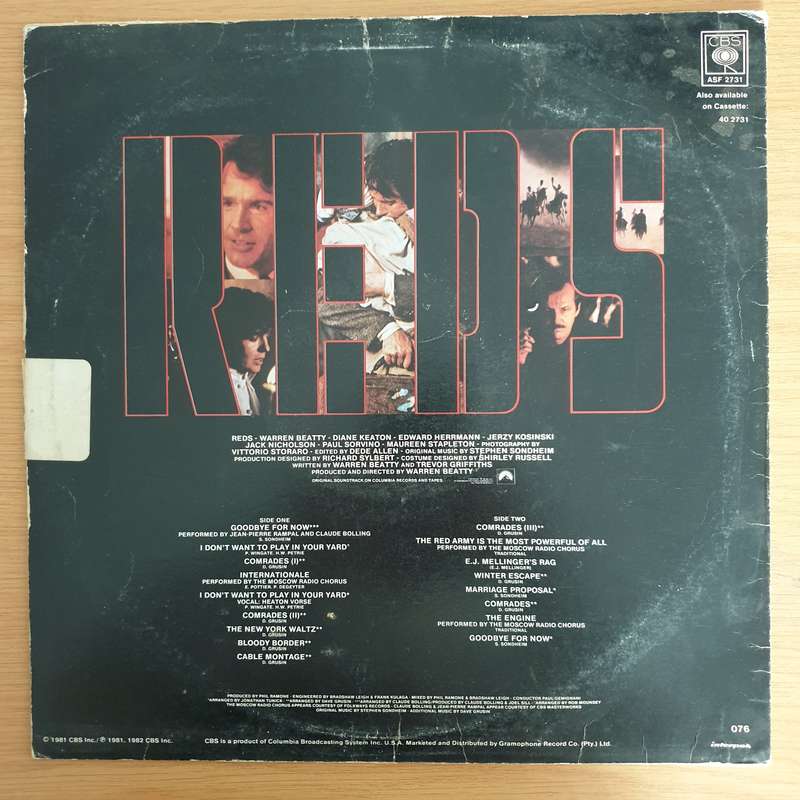 Reds (Original Soundtrack Album) - Dave Grusin  Vinyl LP Record - Very-Good+ Quality (VG+) (ve...
