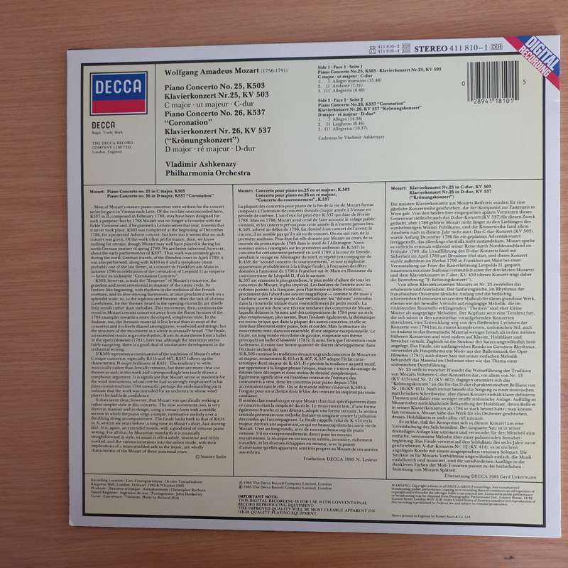 Mozart - Philharmonia Orchestra, Vladimir Ashkenazy  Piano Concertos No.25, K503 & No.26, K537...