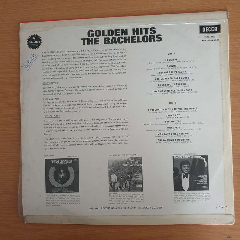 The Bachelors - Golden Hits  Vinyl LP Record (VG+)