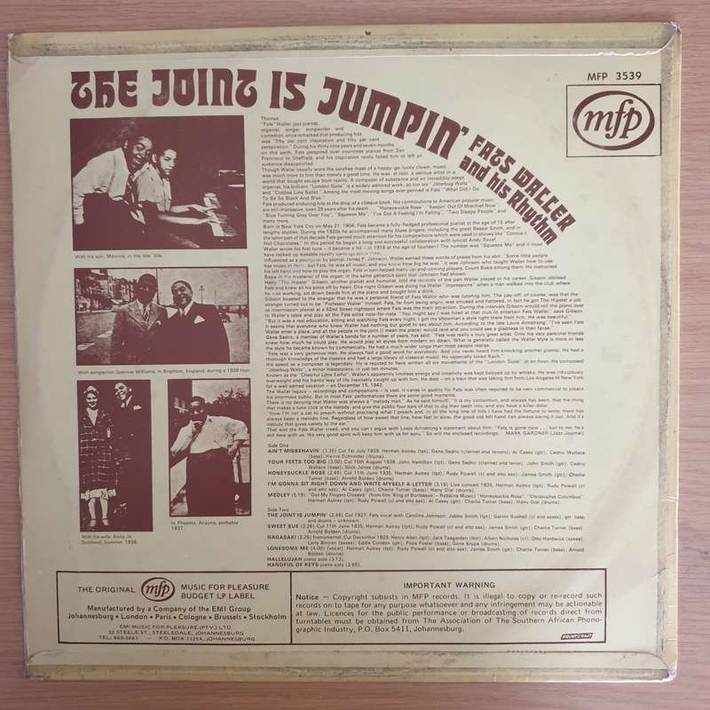 Fats Waller  The Joint Is Jumpin'  - Vinyl LP Record (VG)