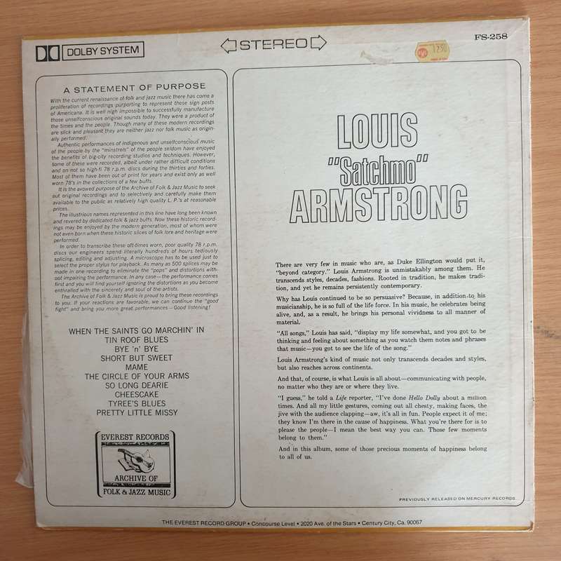 Louis "Satchmo" Armstrong  Louis "Satchmo" Armstrong  - Vinyl LP Record (VG)