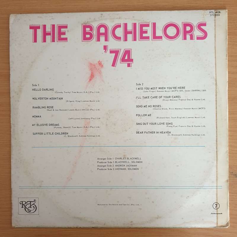 The Bachelors  Bachelors '74 - Vinyl LP Record - Very-Good+ Quality (VG+)