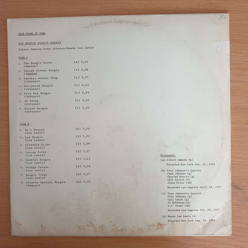 The Boogie Woogie Greats - Albert Ammons, Pete Johnson, Meade "Lux" Lewis   Vinyl LP Record (VG+)