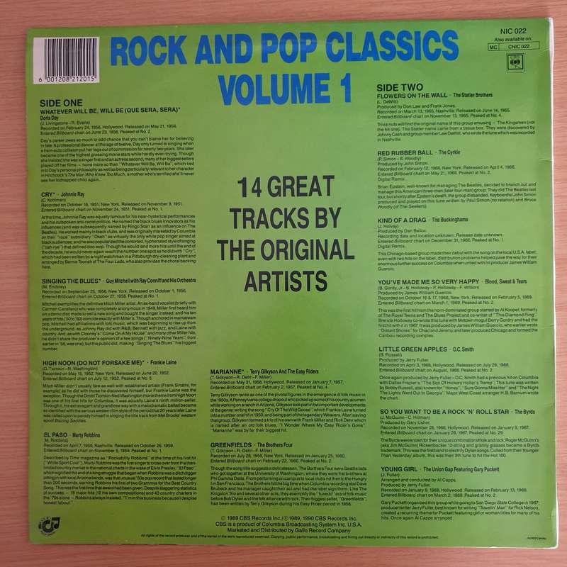 Rock and Pop Classics Volume 1 - 14 Great Tracks by Original Artists   Vinyl LP Record (VG+)