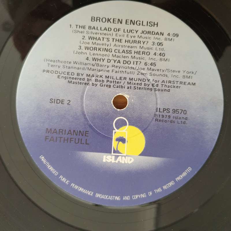 Marianne Faithfull  Broken English (US) - Vinyl LP Record (VG)