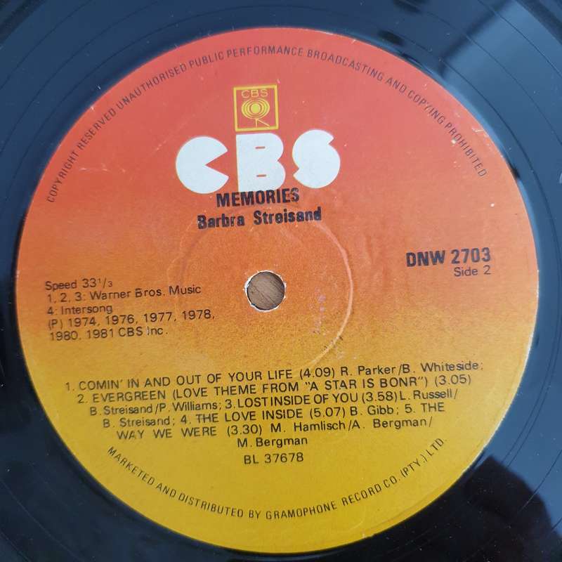 Barbra Streisand  Memories (Rhodesia) - Vinyl LP Record (VG+)