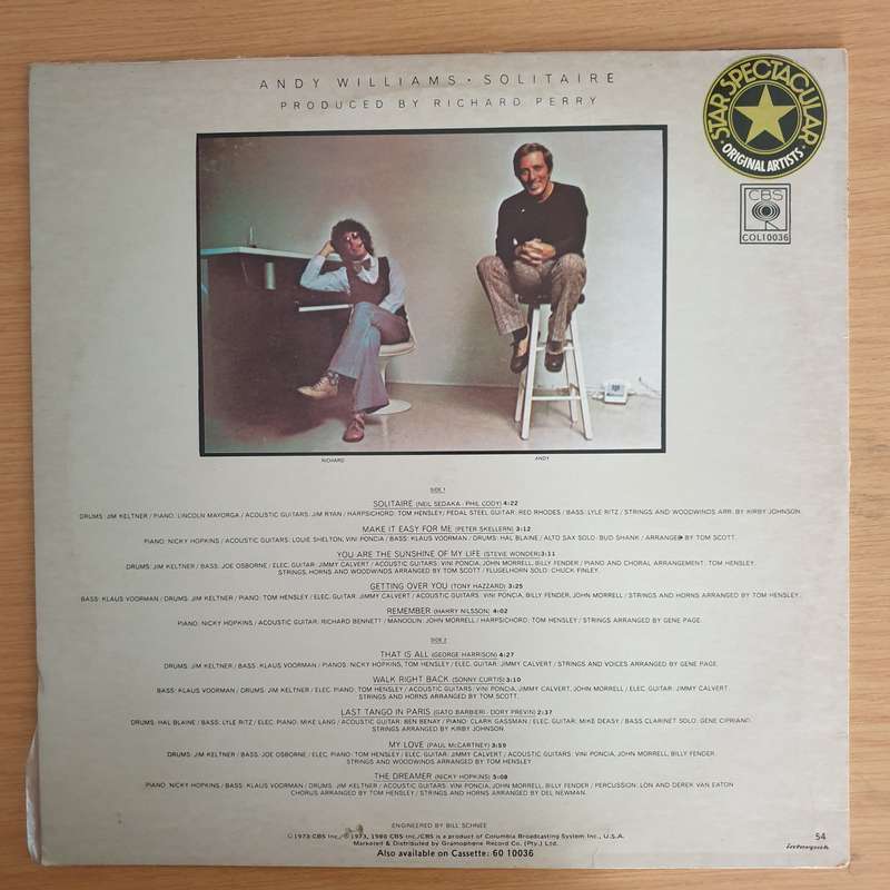 Andy Williams - Solitaire  (Star)- Vinyl LP Record (VG+)