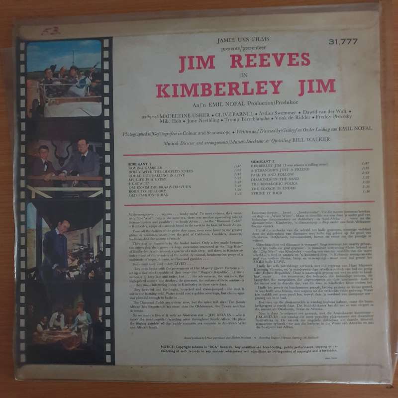 Kimberley Jim - Original Soundtrack Recording - Jim Reeves  Vinyl LP Record (VG+)