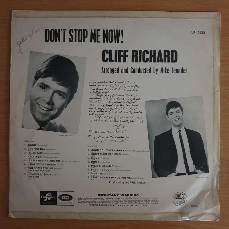 Cliff Richard  Don't Stop Me Now! - Vinyl LP Record (VG+)