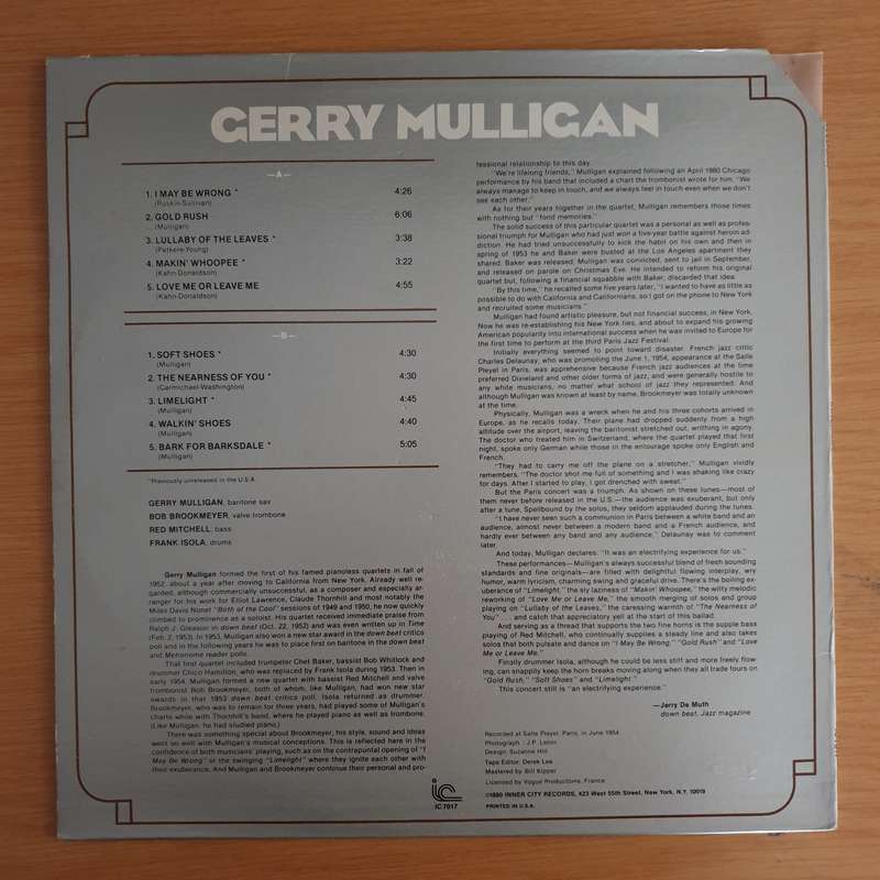 Gerry Mulligan  Gerry Mulligan - Vinyl LP Record (VG+)