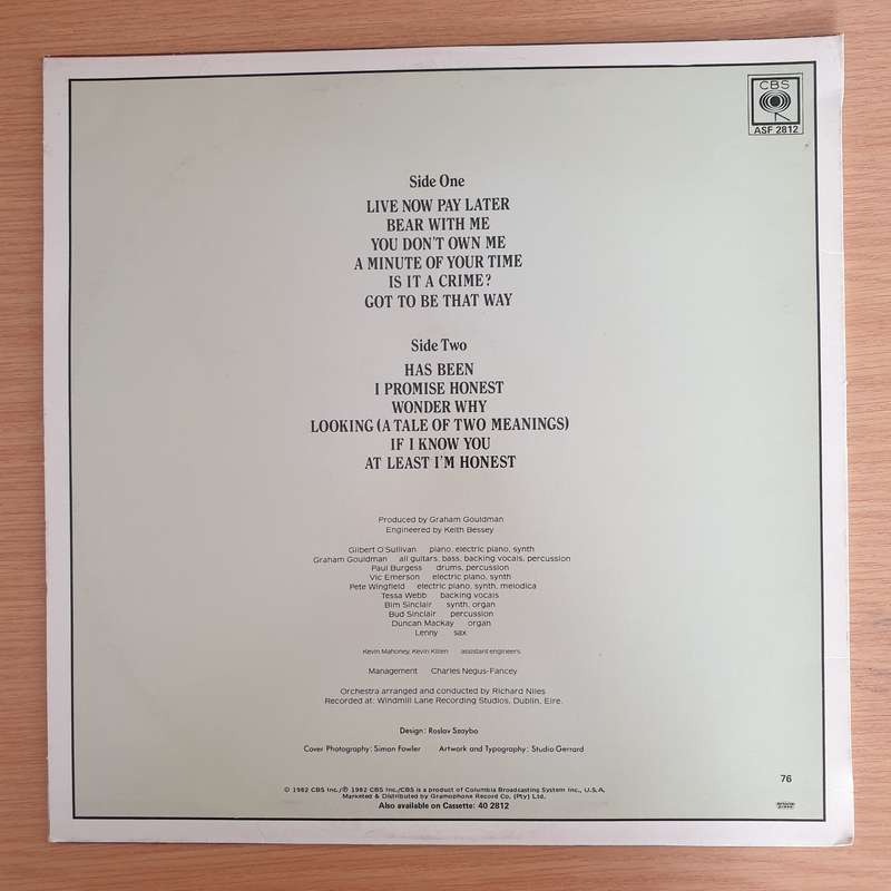 Gilbert O'Sullivan  Life & Rhymes - Vinyl LP Record (VG+)