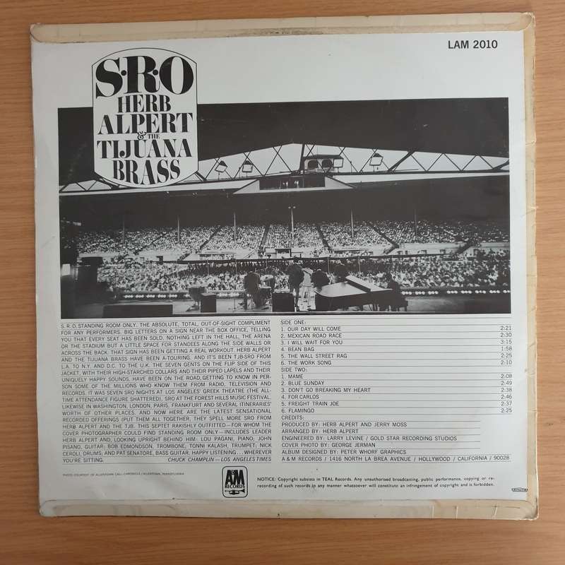 Herb Alpert & The Tijuana Brass  S.R.O. (LAM2010) - Vinyl LP Record (VG+)