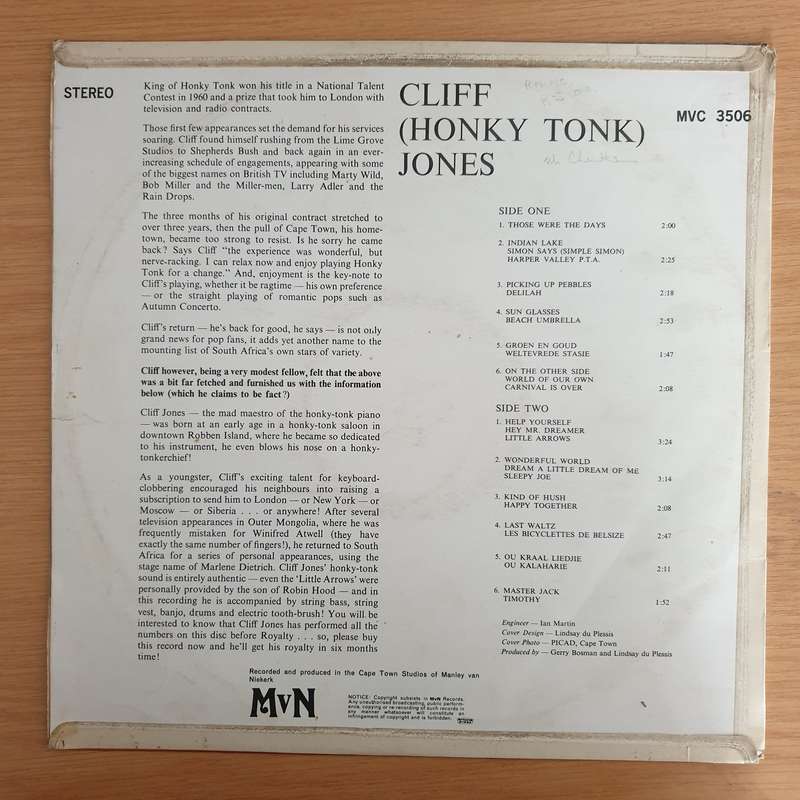 Cliff Honky Tonk Jones (MVC3506)  Vinyl LP Record (VG+)