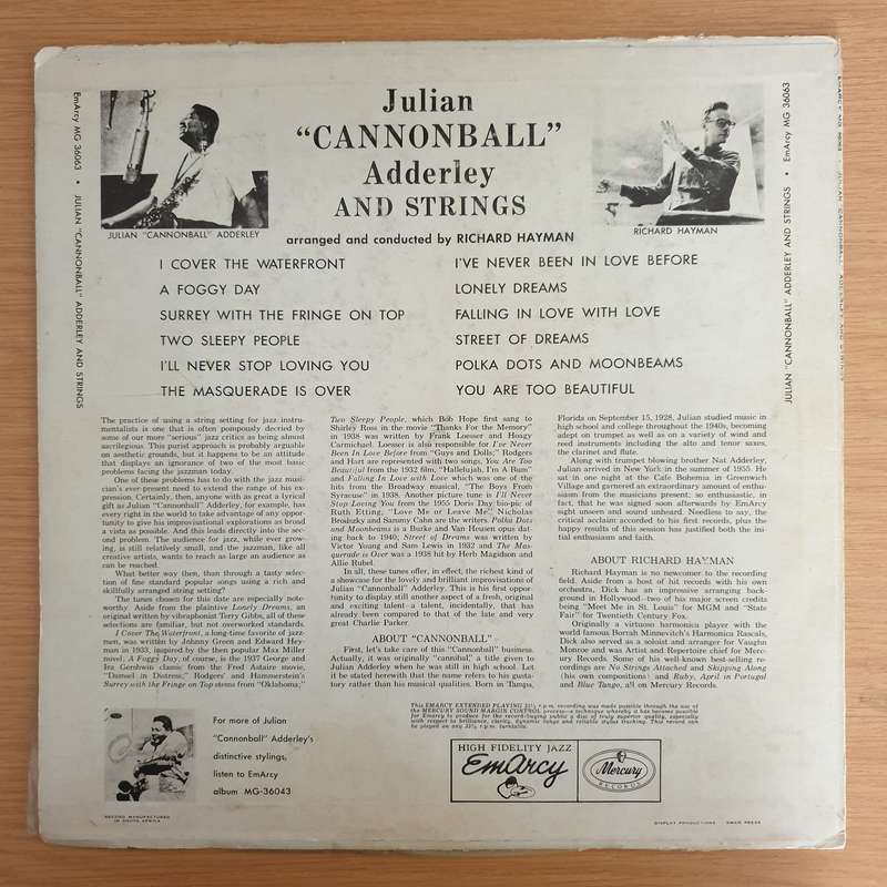 Julian Cannonball Adderley  Julian Cannonball Adderley And Strings - Vinyl LP Record (VG)