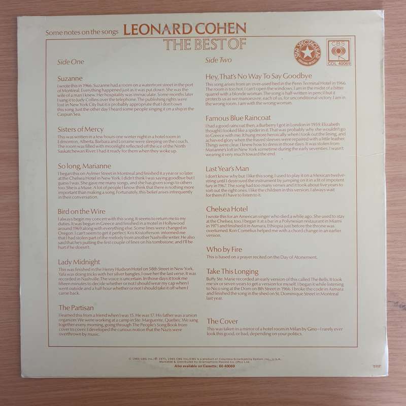 Leonard Cohen - The Best Of  -  Vinyl LP Record (VG+)