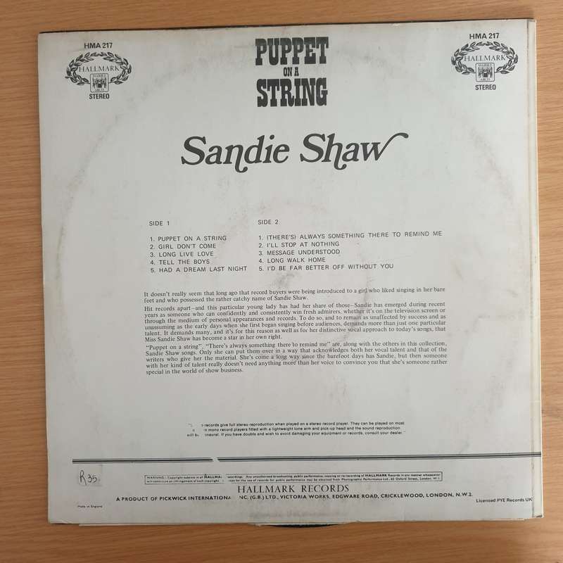 Sandie Shaw  Puppet On A String -  Vinyl LP Record (VG+)