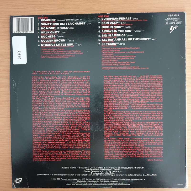 The Stranglers  Greatest Hits 1977 - 1990 -  Vinyl LP Record (VG+)