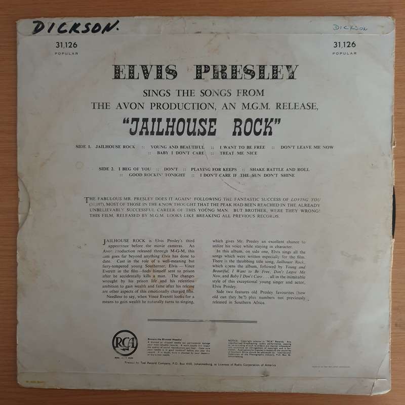 Elvis Presley  Jailhouse Rock - Vinyl LP Record   (G)