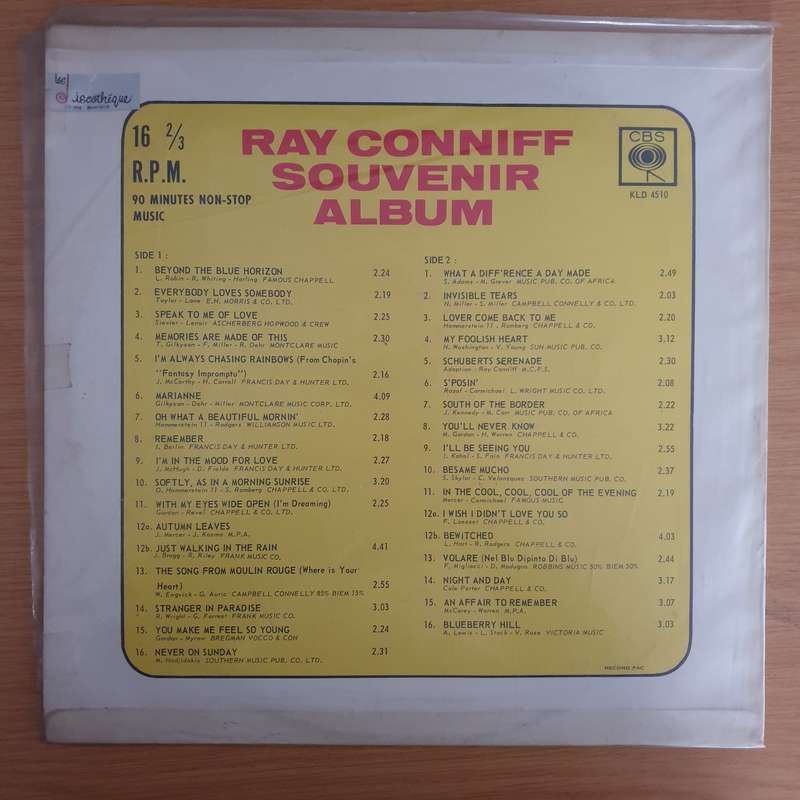 Ray Conniff  Souvenir Album - 16  RPM - Vinyl LP Record (VG+)