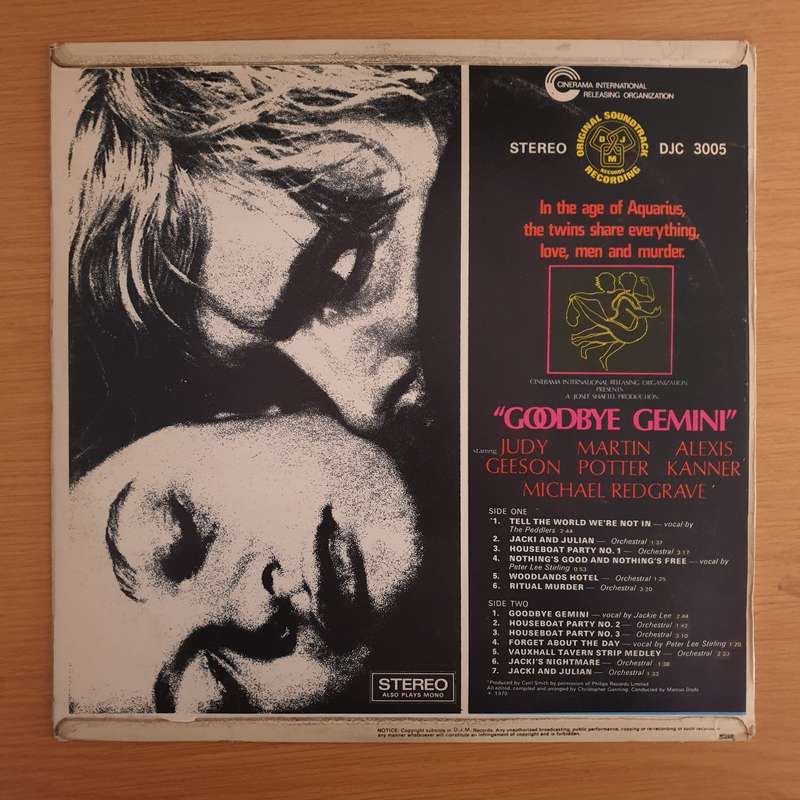 "Goodbye Gemini" - The Original Soundtrack - Vinyl LP Record (VG+)