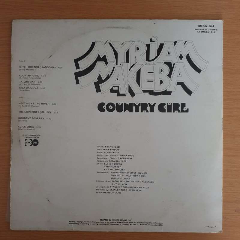 Myriam Makeba  Country Girl  - Vinyl LP Record  (VG-)