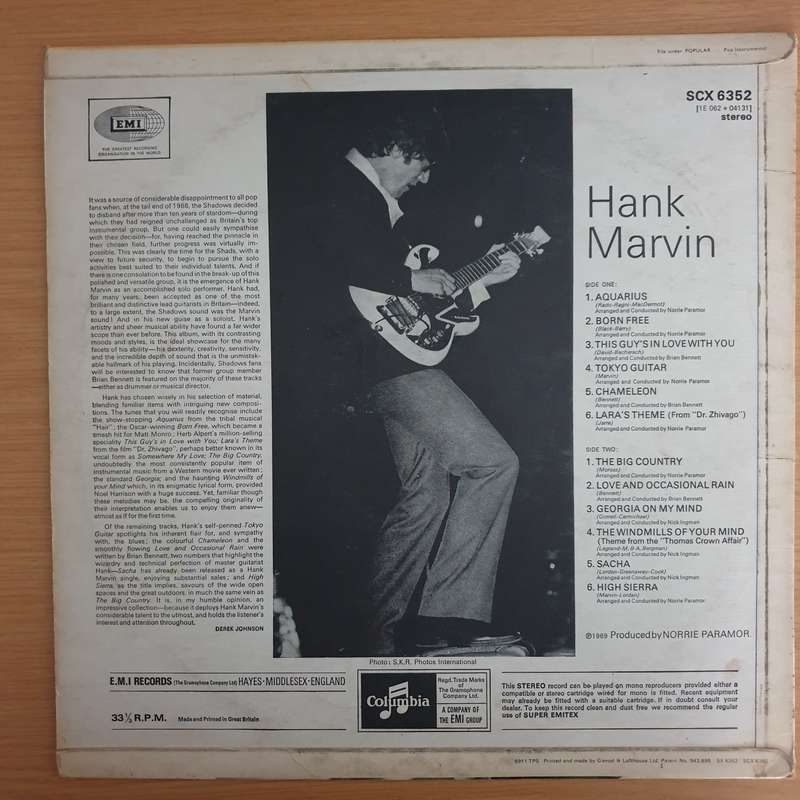 Hank Marvin  Hank Marvin   Vinyl LP Record (VG+)