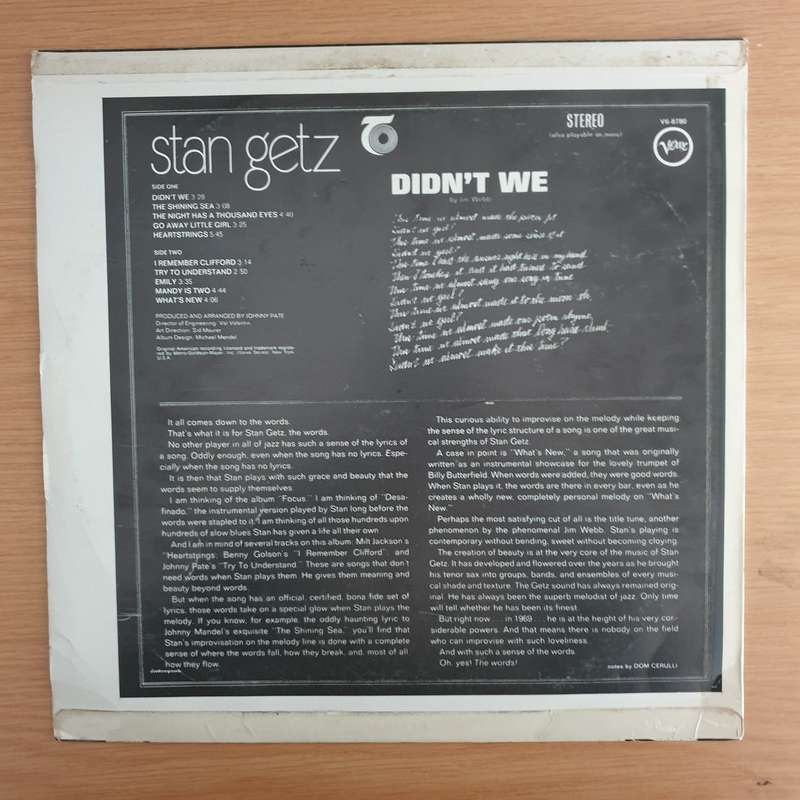Stan Getz  Didn't We - Vinyl LP Record (VG+)