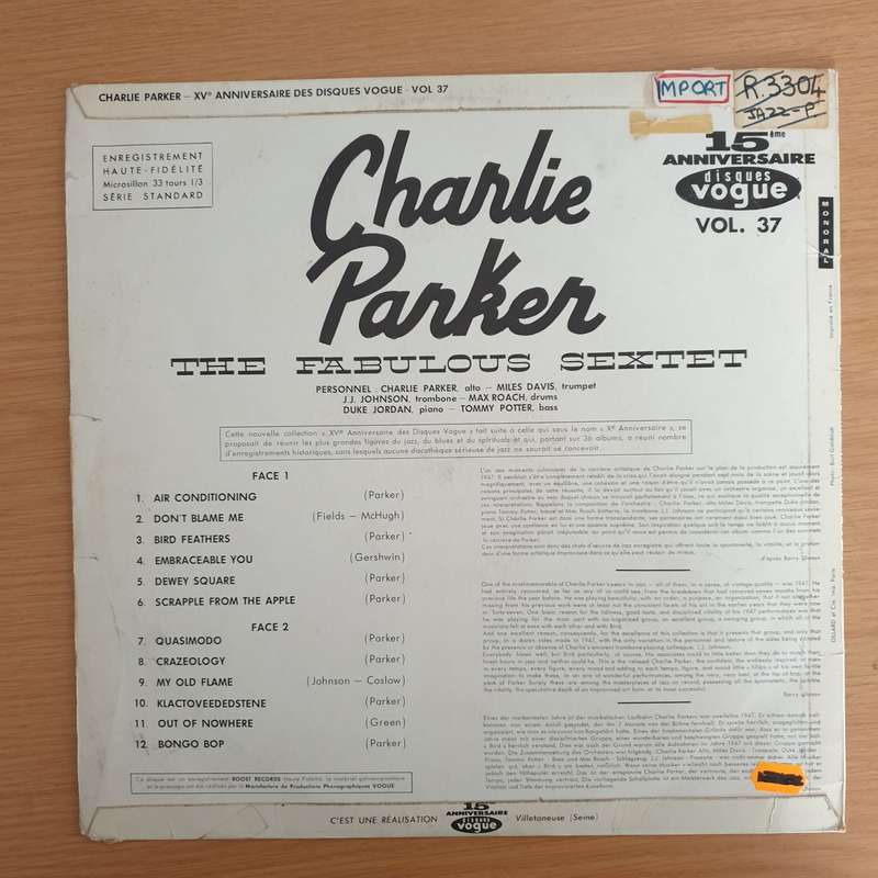 Charlie Parker  The Fabulous Sextet - Vinyl LP Record (VG+)