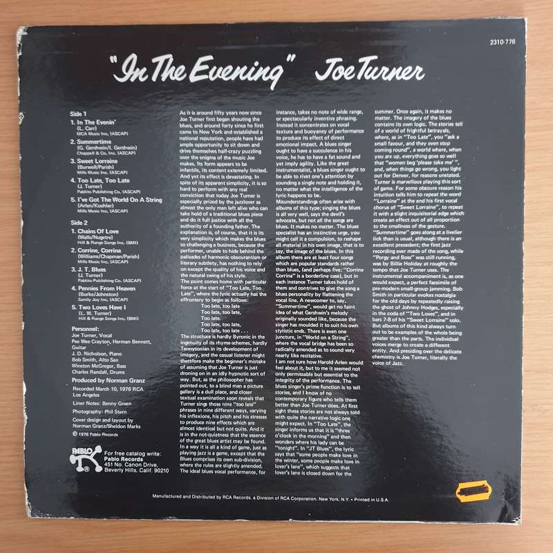 Joe Turner  In The Evening   Vinyl LP Record (VG+)