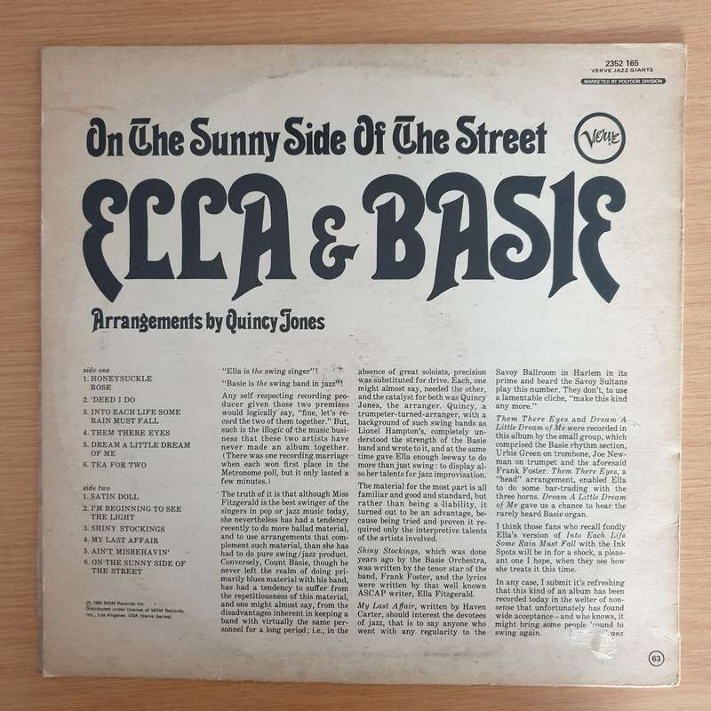 Ella Fitzgerald & Count Basie  On The Sunny Side Of The Street  - Vinyl LP Record (VG)