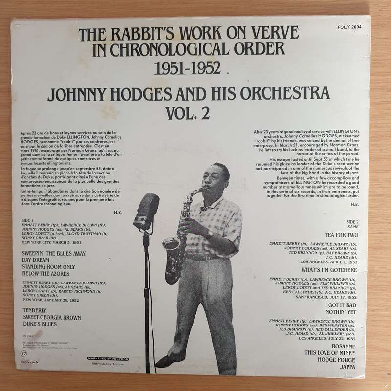Johnny Hodges And His Orchestra  The Rabbit's Work On Verve - Vol. 2 - Vinyl LP Record (VG+)