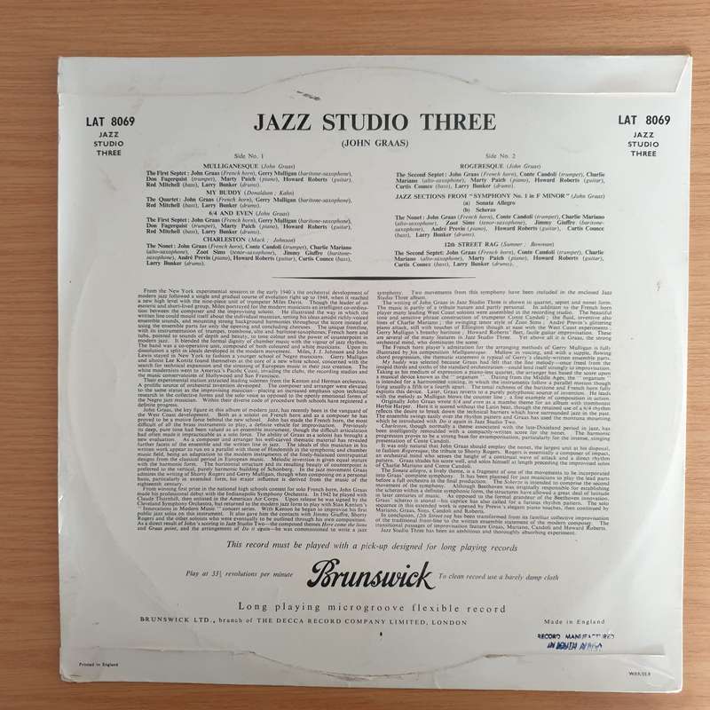 John Graas  Jazz Studio 3 - Vinyl LP Record (VG+)