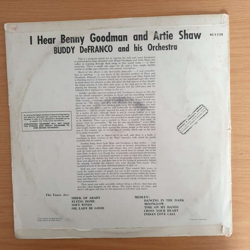 Buddy DeFranco And His Orchestra  I Hear Benny Goodman And Artie Shaw - Vinyl LP Record (VG+)