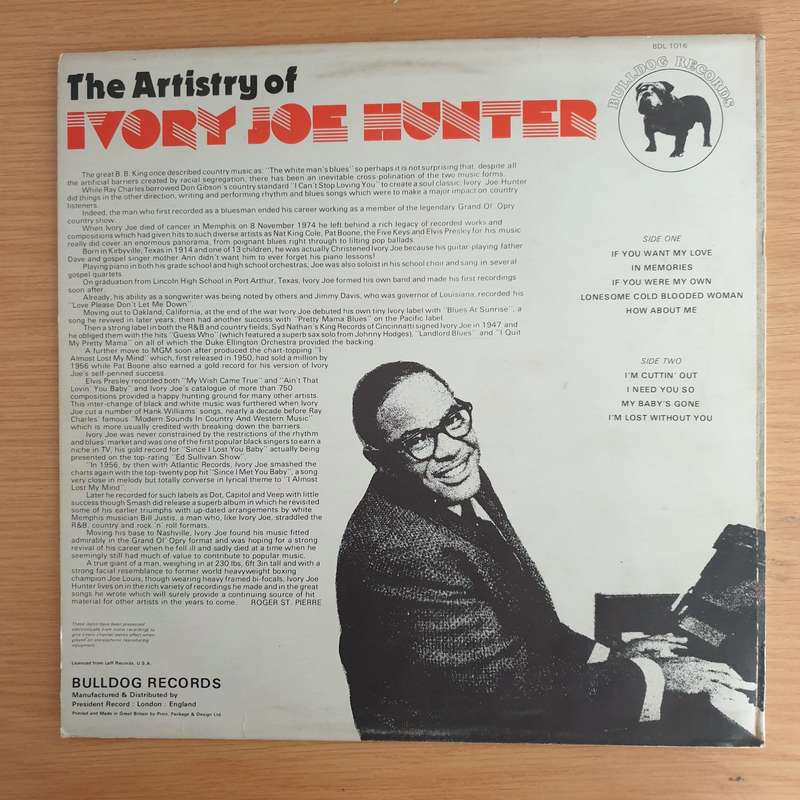 Ivory Joe Hunter  The Artistry Of - Vinyl LP Record  (VG+)