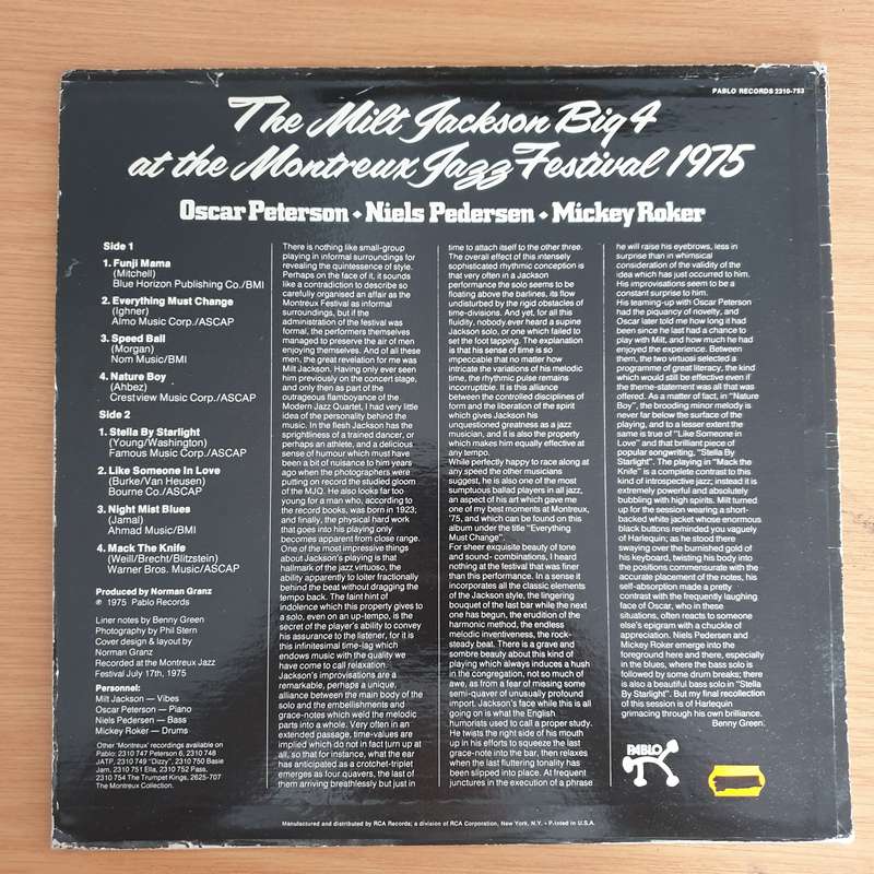 Milt Jackson  The Milt Jackson Big 4 At The Montreux Jazz Festival 1975 - Vinyl LP Record  (VG+)