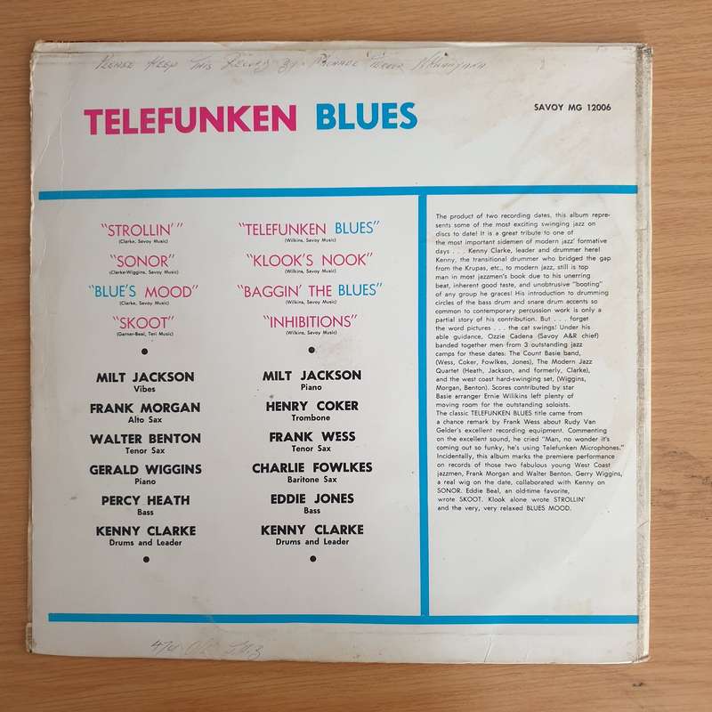 Kenny Clarke  Telefunken Blues - Vinyl LP Record  (VG+)