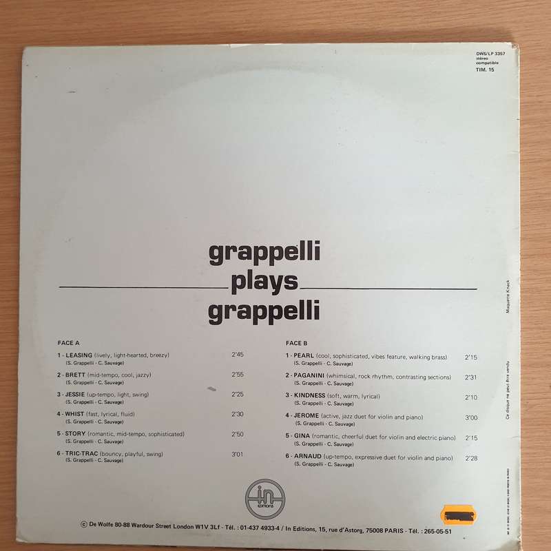 Stephane Grappelli  Grappelli Plays Grappelli (France) - Vinyl LP Record  (VG+)