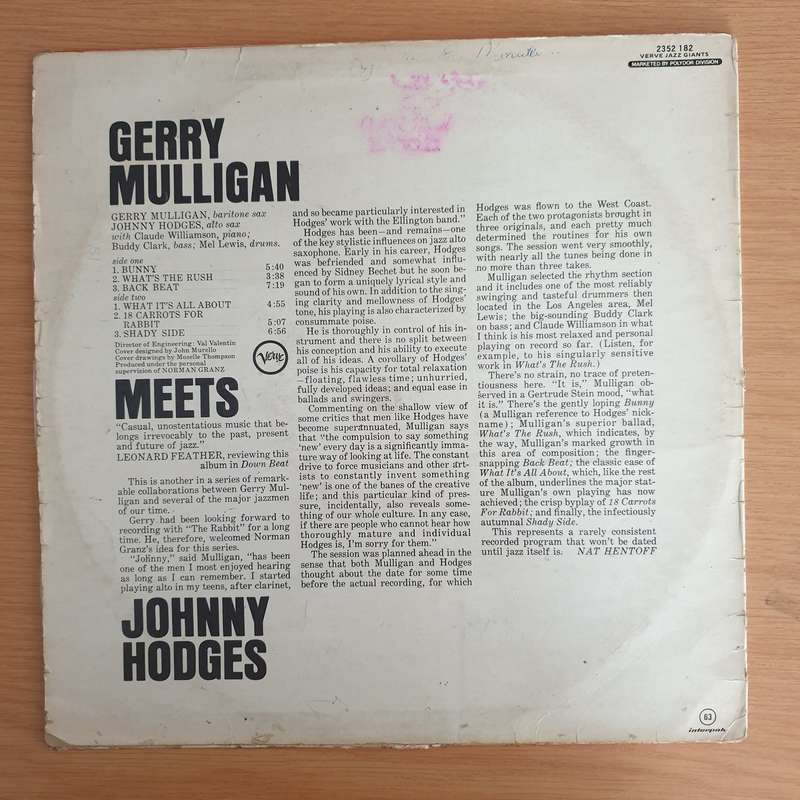 Gerry Mulligan & Johnny Hodges  Gerry Mulligan Meets Johnny Hodges - Vinyl LP Record  (VG+)