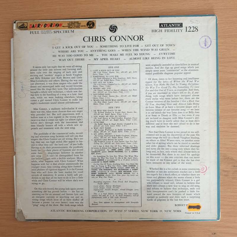Chris Connor  Chris Connor - Vinyl LP Record (VG)