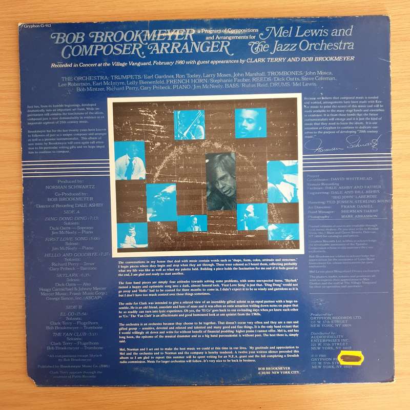 Mel Lewis And The Jazz Orchestra  Bob Brookmeyer - Composer & Arranger - Vinyl LP Record  (VG+)