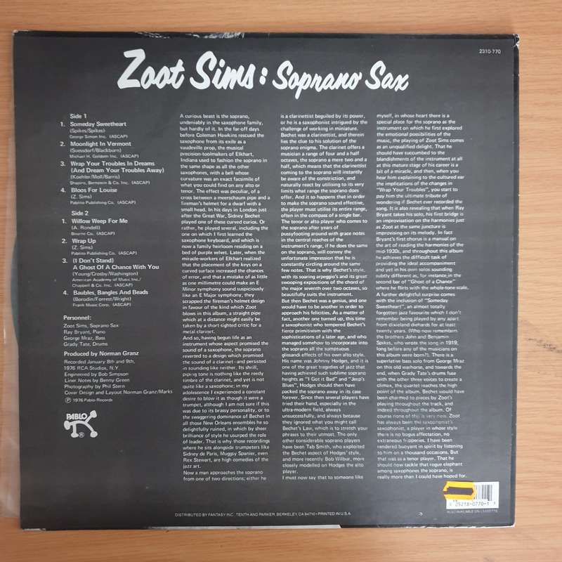 Zoot Sims  Soprano Sax - Vinyl LP Record  (VG+)