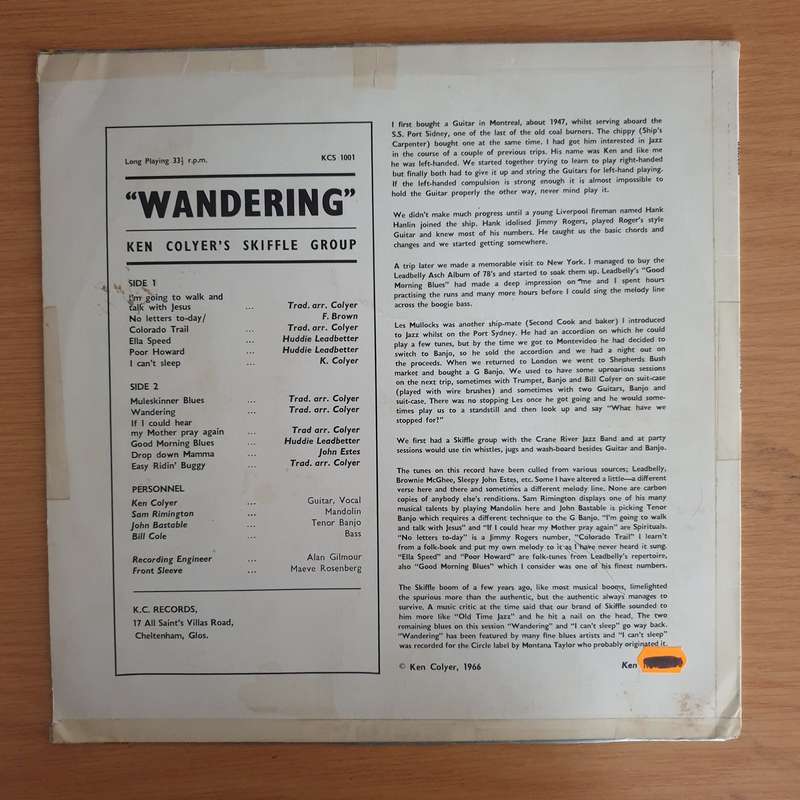 Ken Colyer's Skiffle Group  Wandering - Vinyl LP Record  (VG+)