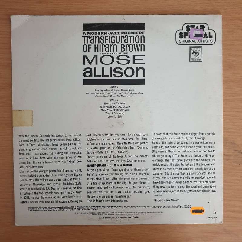 Mose Allison  Transfiguration Of Hiram Brown - Vinyl LP Record  (VG+)