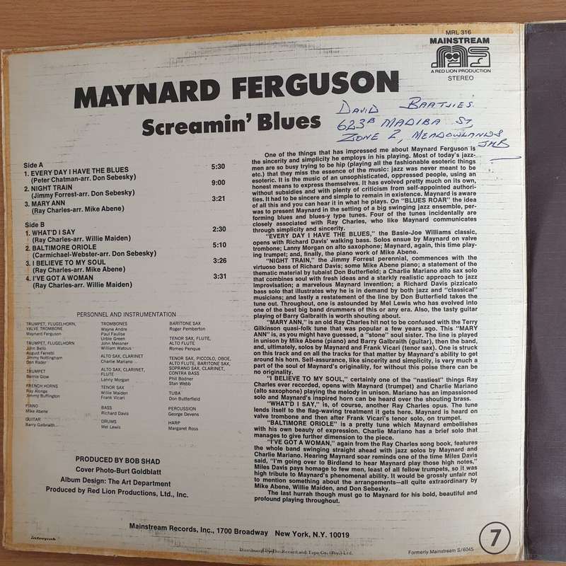 Maynard Ferguson  Screamin' Blues - Vinyl LP Record  (VG+)