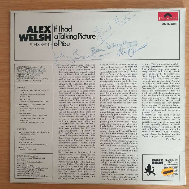 Alex Welsh  If I Had A Talking Picture Of You (Autographed) - Vinyl LP Record  (VG+)