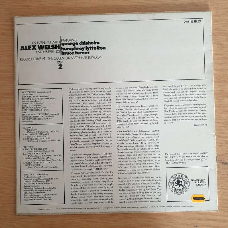 Alex Welsh Featuring George Chisholm, Humphrey Lyttelton, Bruce Turner  An Evening With Alex W...