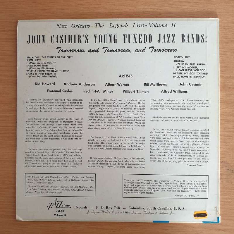 John Casimir's Young Tuxedo Jazz Bands  Tomorrow, And Tomorrow, And Tomorrow - Vinyl LP Record...