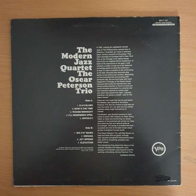 The Modern Jazz Quartet And The Oscar Peterson Trio  Vinyl LP Record  (VG+)