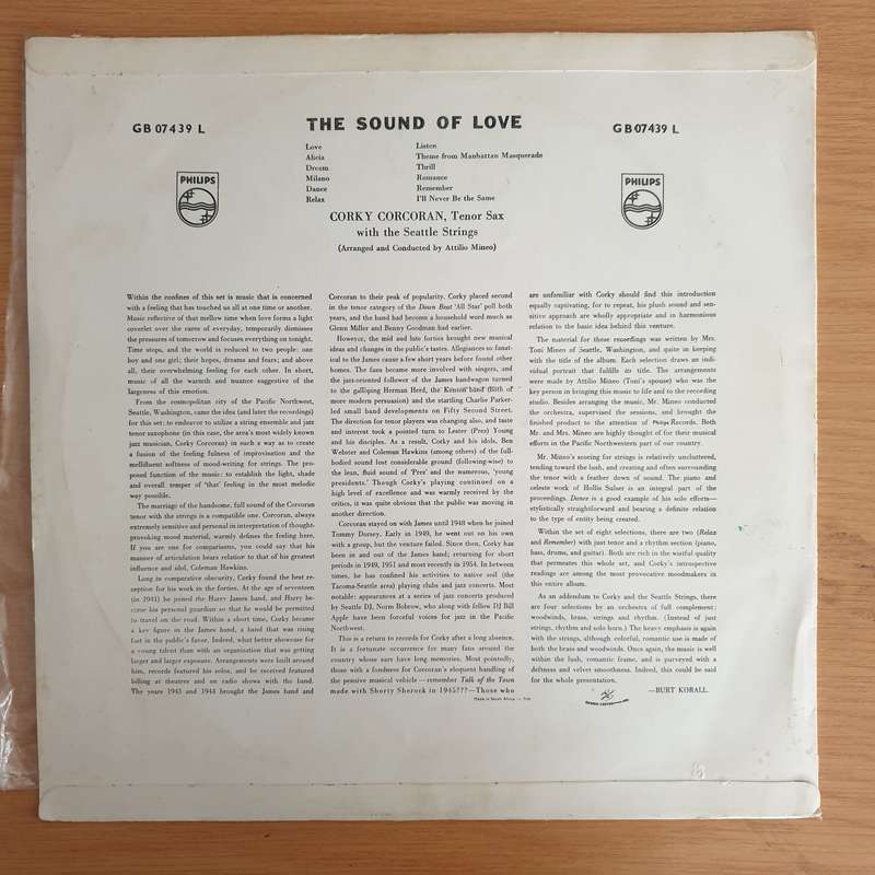 Corky Corcoran With The Seattle Strings  The Sound Of Love   Vinyl LP Record  (VG+)